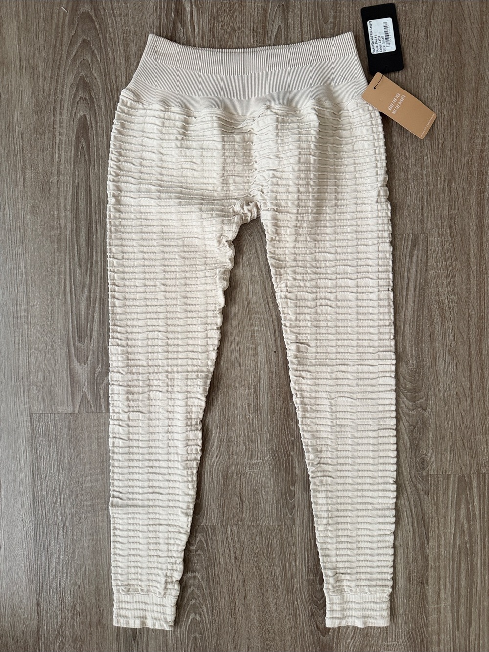NUX Cream Textured Ribbed Leggings